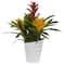 17" Tropical Bromeliad Plant in White Swirl Vase